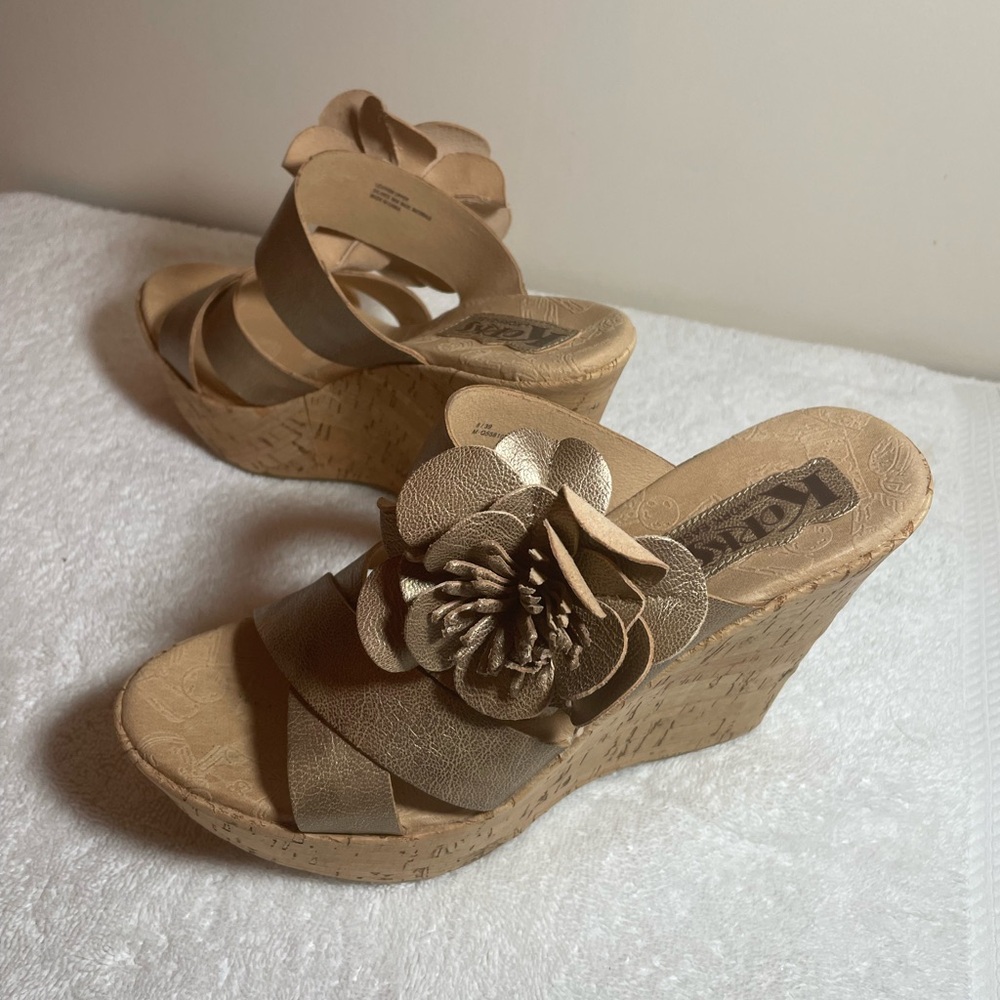 Kork-Ease Women's Tan Wedge Sandals, Size 8 (39)